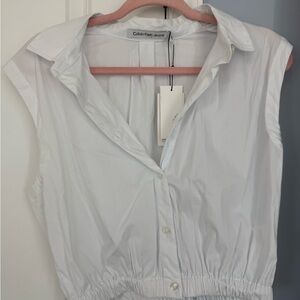Calvin Klein Jeans White Button Down Sleeveless Shirt